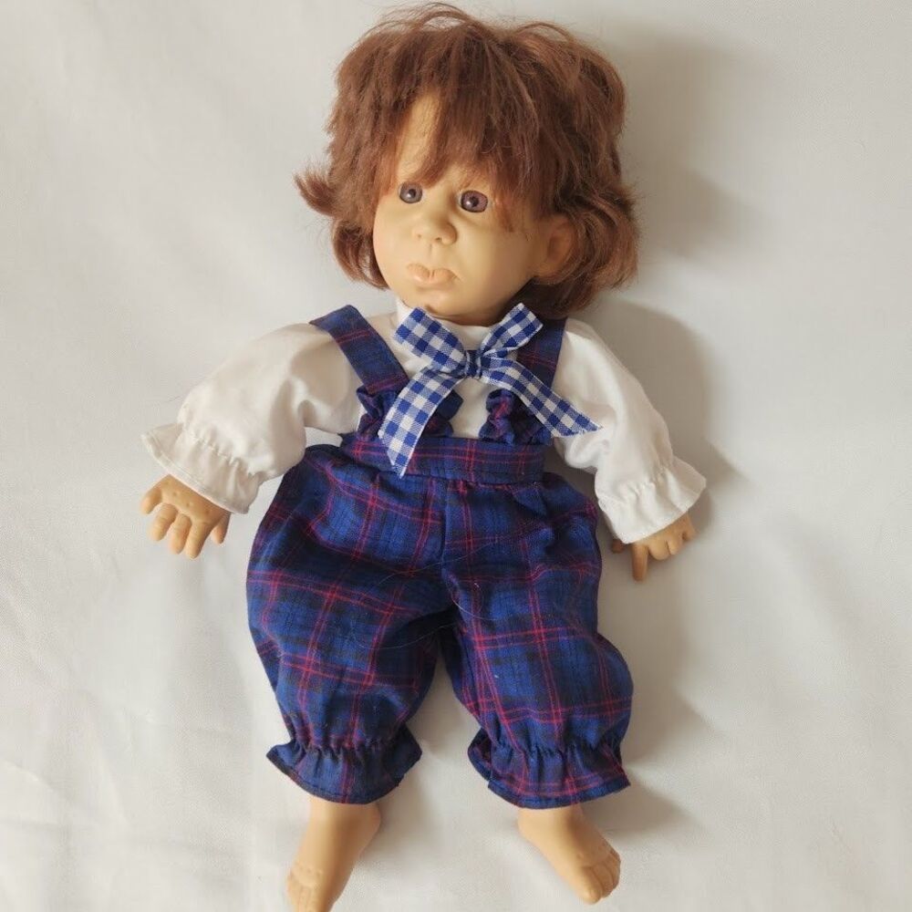 GI GO Toys Vintage Doll Plaid Overalls Brown Hair Collectible Toy
